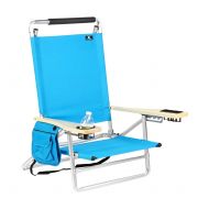 Rio Deluxe 5 Reclining Positions Lay Flat Aluminum Beach Chair with Cup Holder 250 lb Load Capacity