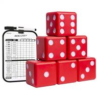 GoSports Giant 3.5 Red Foam Playing Dice Set with Bonus Scoreboard (Includes 6 Dice, Dry-Erase Scoreboard and Carrying Case)