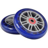 AlveyTech 98 mm Razor A Kick Scooter Wheels with Bearings and 7 Spoke Rims (Set of 2) (Clear Blue Wheel Gray Hub)