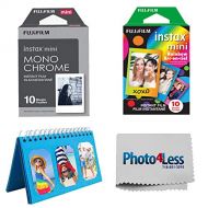 PHOTO4LESS Fujifilm Instax Mini Rainbow Film (10 Sheets) + Fujifilm Instax Mini Monochrome Film (10 Sheets) + Album for Fuji Instax Photos - Instant Film Bundle