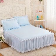 LELVA WHoIppRmOrella Luxury Rufflled Bedspread Romantic Lace Bed Skirt Bed Sheet Handmade Bedspreads Mattress Slip Protection Cover-Blue-Twin B