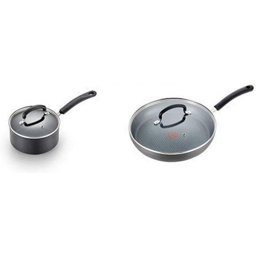  T-fal C5612464 Titanium Advanced Nonstick Thermo-Spot Heat Indicator Dishwasher Safe Cookware Saucepan AND E76598 Ultimate Hard Anodized Nonstick 12 Inch Fry Pan Black