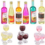 Sumind 18 Pieces Dollhouse Wine Bottles Champagne Cups for Doll Miniature Wine Glasses Goblet Cups Mini Red Wine Bottles Miniature Drink Bottles Kitchen Accessories for Dollhouse Decors (
