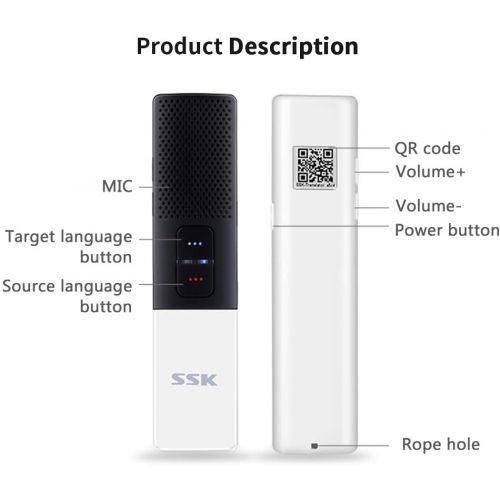  SSK Portable Foreign Language Translators Device with Connecting Smartphone by Bluetooth Support 86 Languages Two-Way Instant Translation Voice Language Translator for Travelling L