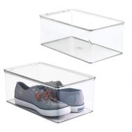MDesign mDesign Stackable Plastic Closet Shelf Shoe Storage Organizer Box with Lid for Mens, Womens, Kids Sandals, Flats, Sneakers - 2 Pack - Clear