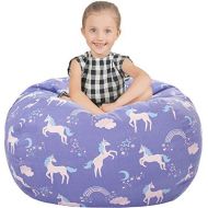 [아마존베스트]Aubliss Stuffed Animal Storage Bean Bag Chair Cover Only for Plush Toys, Blankets, Medium 32-Canvas Unicorn Blue