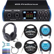 PreSonus Studio 26c USB-C Audio Interface Bundle with SR350 Headphones, Blucoil 2x 10-FT Balanced XLR Cables, 2x 10 Instrument Cable, Pop Filter, 6 3.5mm Extension Cable, and 5x Ca