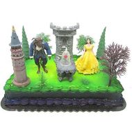 Beauty and the Beast Birthday Cake Topper Set Featuring Belle, The Beast and Decorative Themed Accessories