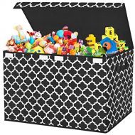 [아마존베스트]Homyfort Kids Large Toy Chest with Flip-Top Lid, Decorative Holders Collapsible Storage Box Container Bins for Nursery, Playroom, Closet, Home Organization, 24.5x13 x16 (Black)