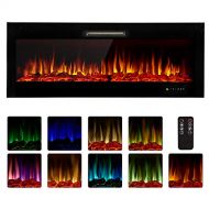 Homedex 50 Recessed Mounted Electric Fireplace Insert with Touch Screen Control Panel, Remote Control, 750/1500W, Log/Crystal Options