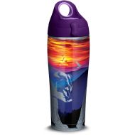 Tervis 1305674 Mountains Bears Scene Stainless Steel Insulated Tumbler with Purple Lid, 24oz Water Bottle, Silver