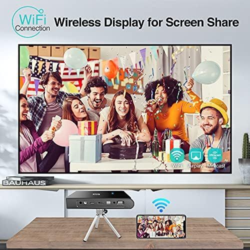  WIKISH Mini Wifi Projector,Portable 3D Movie Projector Wireless Airplay to Android/iOS/Windows Devices,Battery Powered Dlp Projector for Usb Tv Dvd