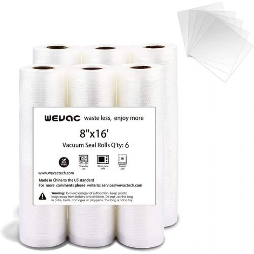  Wevac Fit Vacuum Sealer Bags Rolls 8”x16’ 3 pack for Food Saver, Seal a Meal, Nesco. Commercial Grade, BPA Free, Heavy Duty, Puncture Prevention, Great for vac storage, Meal Prep o