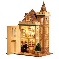 SPILAY Dollhouse DIY Miniature Wooden Furniture Kit,Mini Handmade Craft Castle Model Plus with Dust Cover & Music Box,1:24 Scale Creative Doll House Toys for Teens Adult (Moonlight