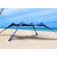 ALPHA CAMP Beach Canopy Sun Shade 10x10 ft, UPF50+ Portable Sun Shelter Beach Tents with 4 Poles and Sandbag Anchors for Family, Navy Blue