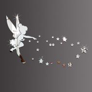 MEYA 26pcs/set Tinkerbell Fairy Wall Mirror Acrylic Mirrored Decorative Tinker bell Wall stickers Home Decoration (silver)