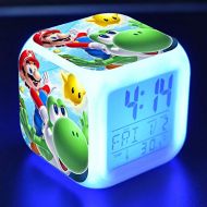 [아마존베스트]Sosowlight Super Mario Bros 8cm Mini LED Digital Alarm Clock 7 Color Change Light Kids Bedroom Decor