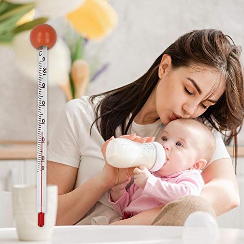  Lantelme Babyflaschen analog Thermometer Glas mit Holzkugel in orange fuer Babyflasche Lebensmittel 6167