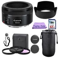 Canon 50mm f/1.8 STM Camera Fixed Lens. PagingZone Deluxe Kit Includes, 3Piece Filter Set + Lens Case + Lens Hood + 32GB Class 10 Card. For EOS 6D, 70D, 5D MK II III, Rebel T3, T3i
