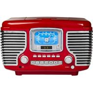 Crosley Corsair Tabletop Am/FM Bluetooth Radio with CD Player and Dual Alarm Clock, Red