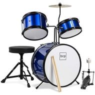 Best Choice Products 3-Piece Kids Beginner Drum Set w/ Cushioned Stool, Drum Pedal, Blue