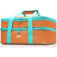 MIER Insulated Double Casserole Carrier Thermal Lunch Tote for Potluck Parties, Picnic, Beach, Fits 9 x 13 Inches Casserole Dish, Expandable, Orange