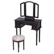 PayLessHere Makeup Vanity Table Set Tri-Folding Mirror Makeup Table with 5 Drawers