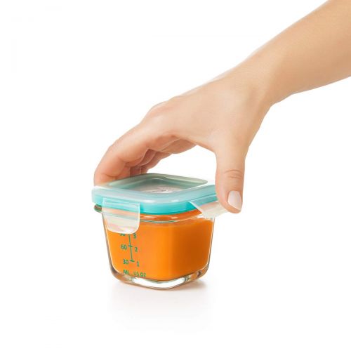 옥소 OXO Tot Glass Baby Blocks Food Storage Containers, Teal, 4 oz