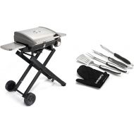 Cuisinart CGG-240 All Foods, 27.3 L x 38 W x 23.5 H, Roll-Away Gas Grill, Stainless Steel & CGS-134BL Grilling Tool Set with Grill Glove, Black (3-Piece)