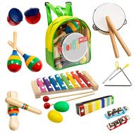 [아마존베스트]Stoies 17 pcs Musical Instruments Set for Toddler and Preschool Kids Music Toy - Wooden Percussion Toys for Boys and Girls Includes Xylophone - Promotes Early Development and Educa