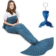 [아마존베스트]Mermaid Tail Blanket, Amyhomie Mermaid Blanket Adult Mermaid Tail Blanket, Crotchet Kids Mermaid Tail Blanket for Girls (Light-ScaleBlue, Adults)