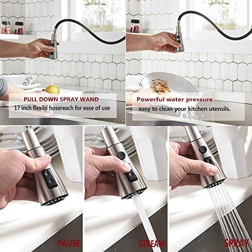  VESLA HOME Single Handle High Arc Pull Out Brushed Nickel Kitchen Faucet, Single Level Stainless Steel Kitchen Sink Faucets with Pull Down Sprayer