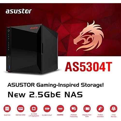  Asustor NAS AS5304T + 40TB HDD (Four 10TB HDD Included)