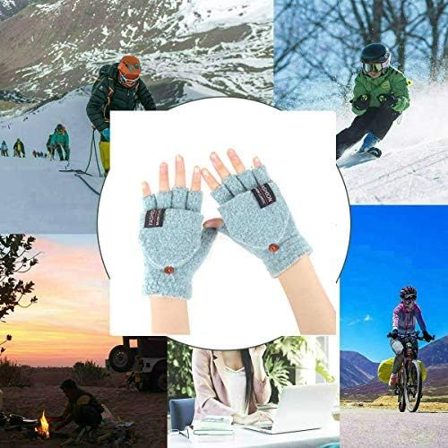  [아마존베스트]Kbinter Womens & Mens USB Heated Gloves Knitting Hands Full & Half Heated Fingerless Heating Warmer with Button Washable Design, Mitten Winter Hands Warm Laptop Gloves (Mint)