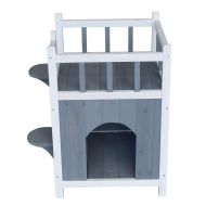 Rungfa Outdoor Wood Cat House Pet Home Cat Shelter Condo with Stair Balcony Shelter
