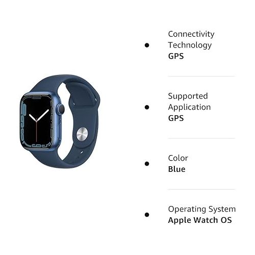 애플 Apple Watch Series 7 (GPS, 41MM) - Blue Aluminum Case with Abyss Blue Sport Band (Renewed Premium)