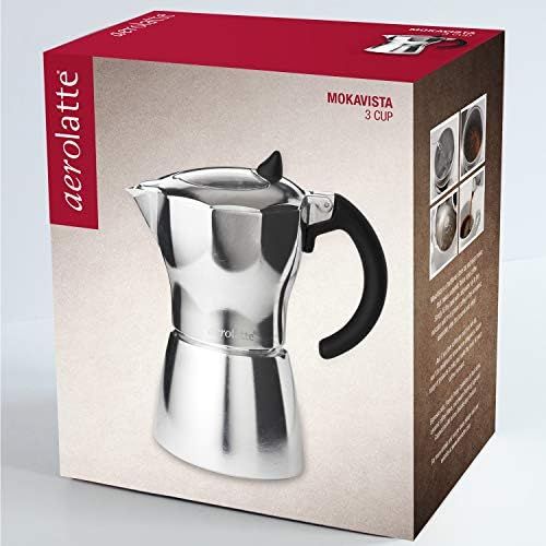  Aerolatte mokavista/Herd Espresso Maker, Kaffeebereiter fuer 3Tassen/165ml, Silber, 3-Cup/165 ml