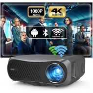 CWEUG 1080P Native Wireless Projector with Bluetooth 5500lumen Support 4K Home/Office Video Projectors Android OS Dual HDMI USB VGA Bult-in Speaker