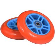 98 mm Razor A Kick Scooter Wheels with Bearings and 5 Spoke Rims (Set of 2) (Orange Wheel Blue Hub)