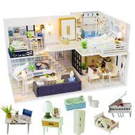 SPILAY DIY Miniature Dollhouse Wooden Furniture Kit,Handmade Mini Modern Model Plus with Dust Cover & Music Box ,1:24 Scale Creative Doll House Toys for Children Girl Lover (Simple