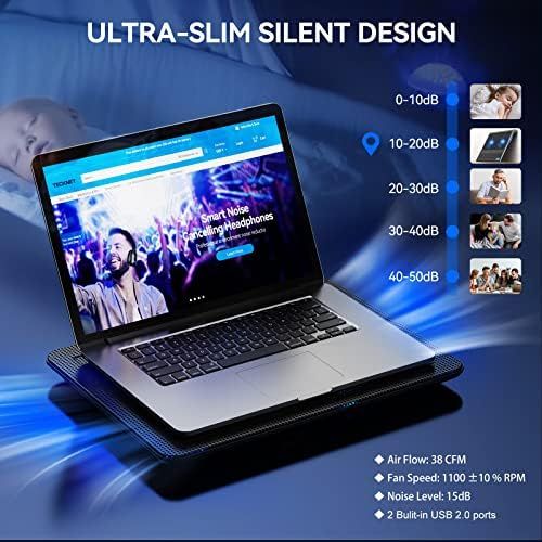  [아마존베스트]Laptop Cooling Pad, TeckNet Portable Slim Quiet USB Powered Laptop Notebook Cooler Cooling Pad Stand Chill Mat with 3 Blue LED Fans, Fits 12 -17 Inches