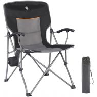 EVER ADVANCED Folding Camping Chair with Cup Holder Quad Padded Arm, Outside Portable Collapsible Steel Frame Oversized Heavy Duty Supports 300 lbs