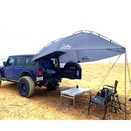 HASIKA Versatility Teardrop Awning for SUV RVing, Car Camping, Trailer and Overlanding Light Weight Truck Canopy Durable Tear Resistant Tarp with 2 Sandbag