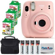 Fujifilm Instax Mini 11 Instant Camera - Blush Pink (16654774) + 3x Packs Fujifilm Instax Mini Twin Pack Instant Film + Batteries + Case - Instant Camera Bundle