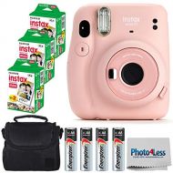 Fujifilm Instax Mini 11 Instant Camera - Blush Pink (16654774) + 3x Packs Fujifilm Instax Mini Twin Pack Instant Film + Batteries + Case - Instant Camera Bundle