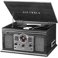 Victrola Nostalgic Classic Wood 6-in-1 Bluetooth Turntable Entertainment Center, Graphite