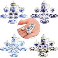 Skylety 60 Pieces 1:12 Scale Miniatures Dollhouse Porcelain Tea Cup Set, Flower Pattern, Blue Porcelain, Plum Blossom, Red Rose Teapot Cup Set Porcelain Accessories (Elegant Porcelain Seri