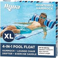 Aqua 4-in-1 Monterey Hammock XL (Longer/Wider) Inflatable Pool Chair, Adult Pool Float (Saddle, Lounge Chair, Hammock, Drifter), Water Hammock, Navy/White Stripe