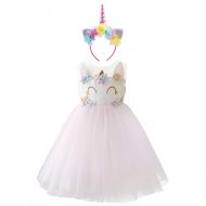 IBTOM CASTLE Flower Princess Girls Unicorn Birthday Pageant Party Rainbow Dress Up Costume+Headband Dance Outfits Wedding Gowns