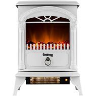 e-Flame USA Hamilton Compact Freestanding Electric Fireplace Space Heater - 3-D Wood Burning Flame Effect (Winter White)